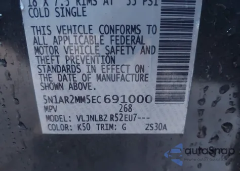 2014 Nissan Pathfinder S z USA, uszkodzony, nr VIN 5N1AR2MM5EC691000